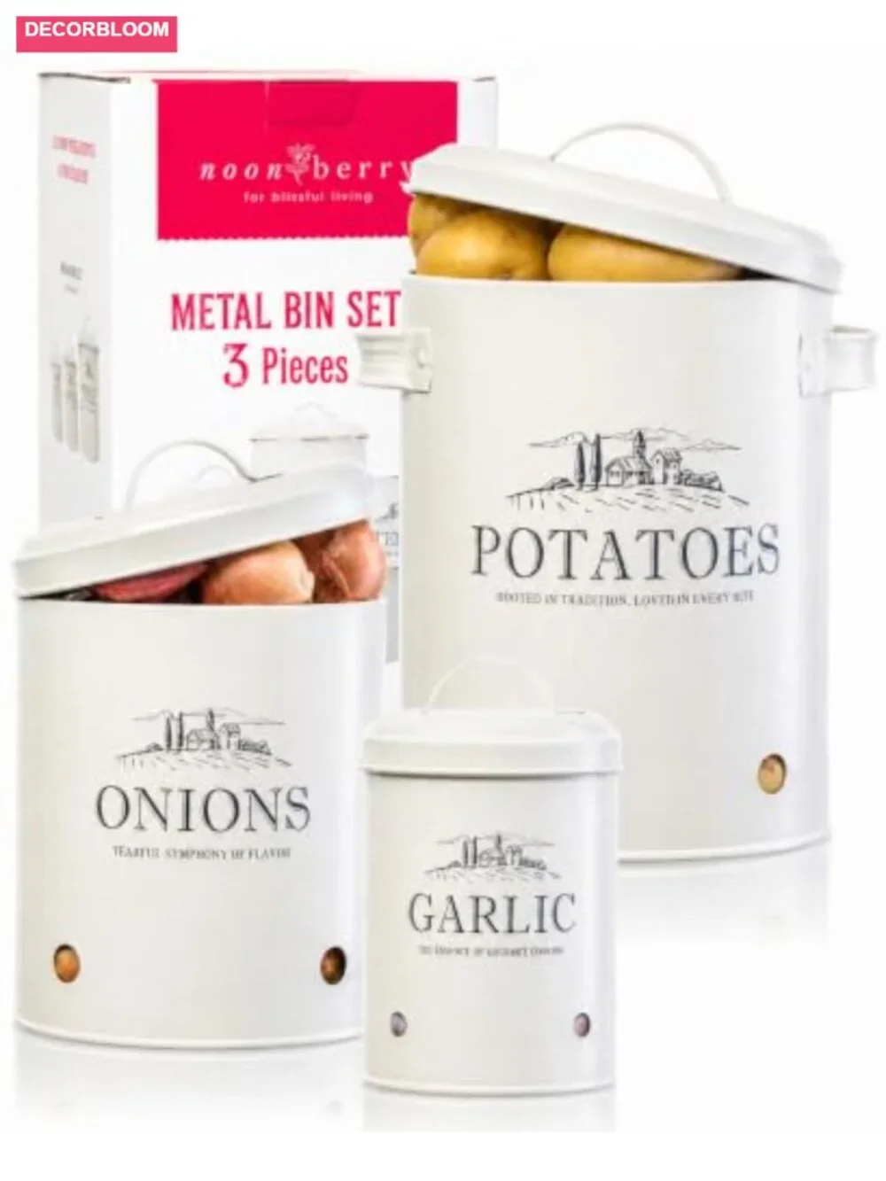 3-Piece Potato Onion Garlic Storage Bin Set with Lids for Kitchen Counter